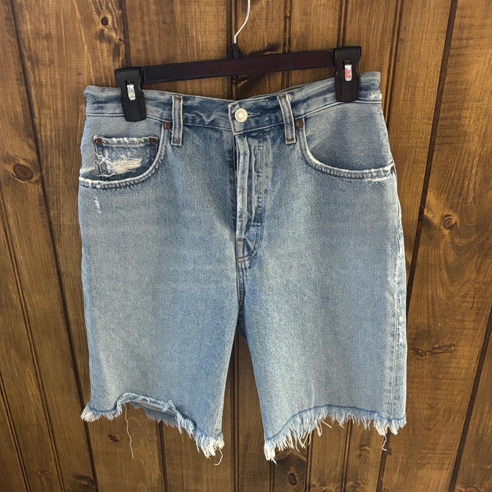 Agolde Blue Denim Mom Shorts
